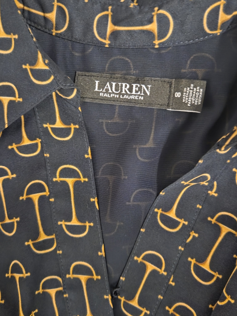 LAUREN Ralph Lauren Navy Blazer with Gold Equestrian Print